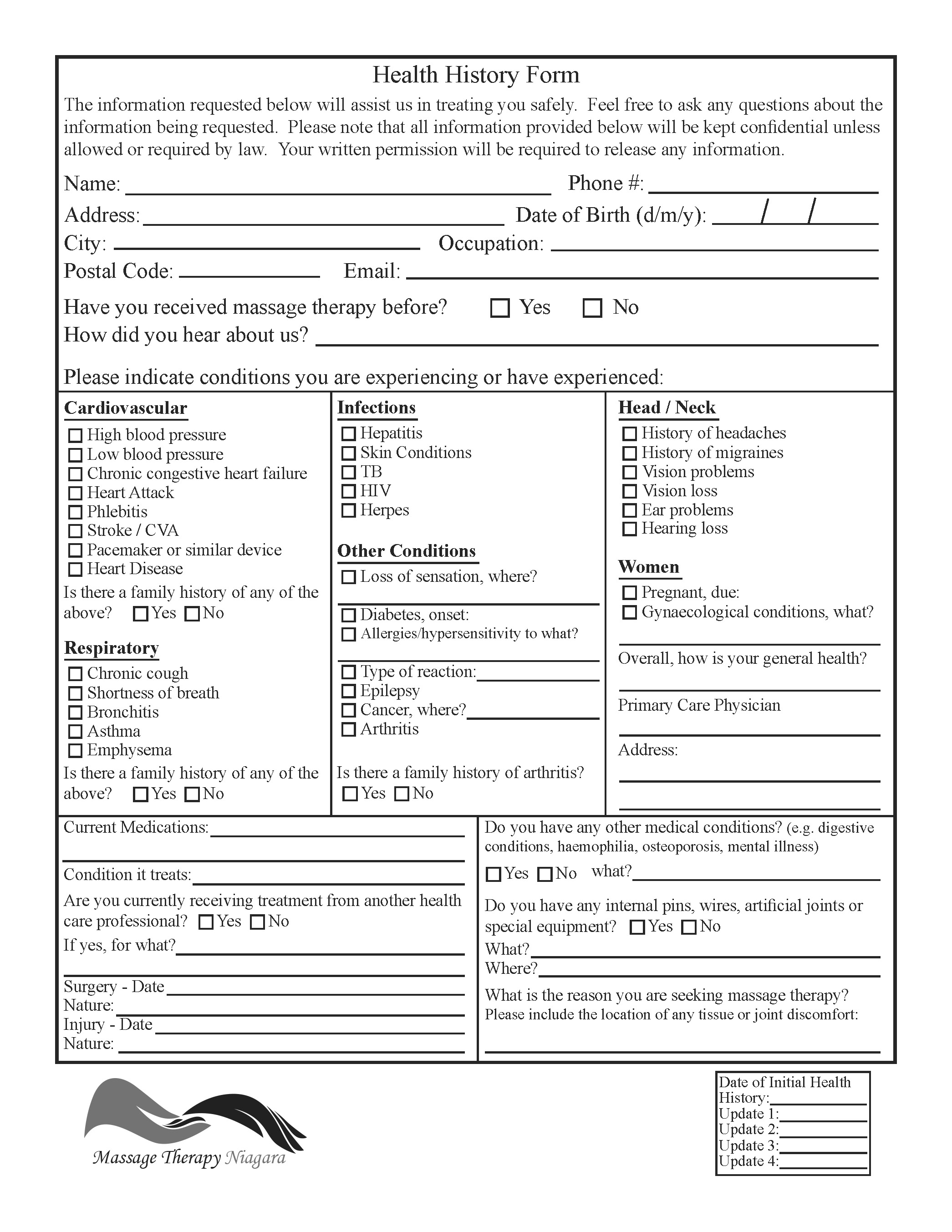 Massage Therapy Intake Form